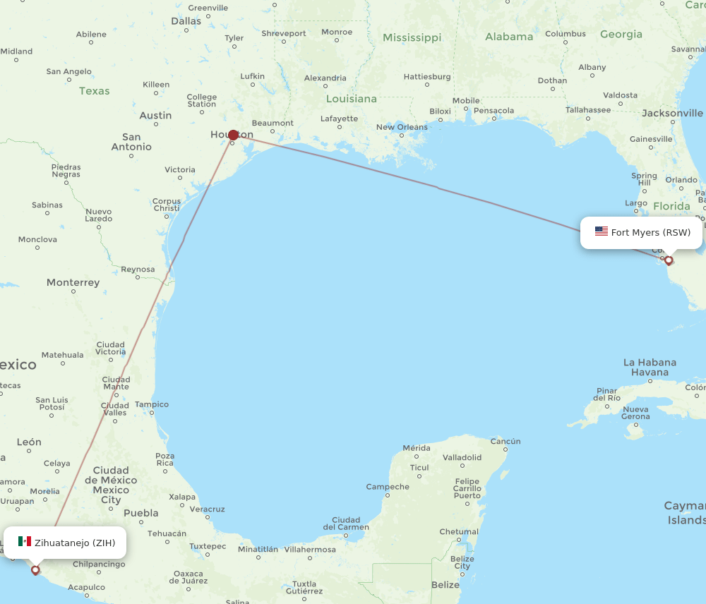 Ixtapa/Zihuatanejo - Fort Myers route map and flight paths