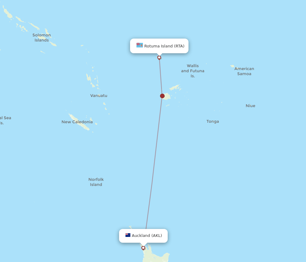 RTA-AKL flight routes