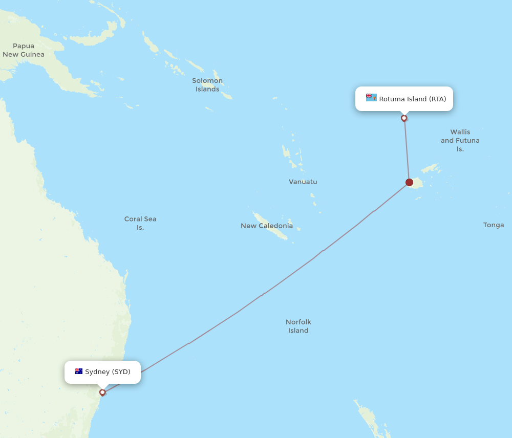RTA-SYD flight routes