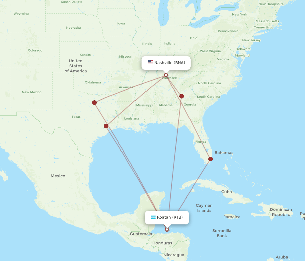 RTB-BNA flight routes