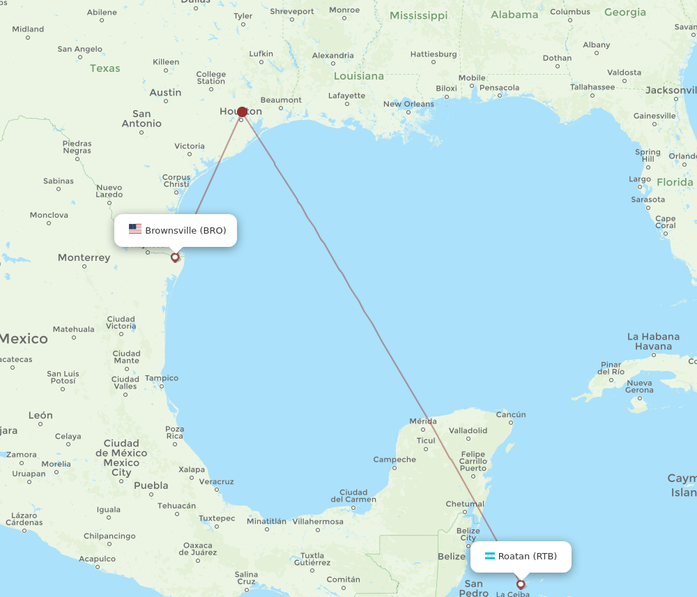 RTB to BRO flights and routes map