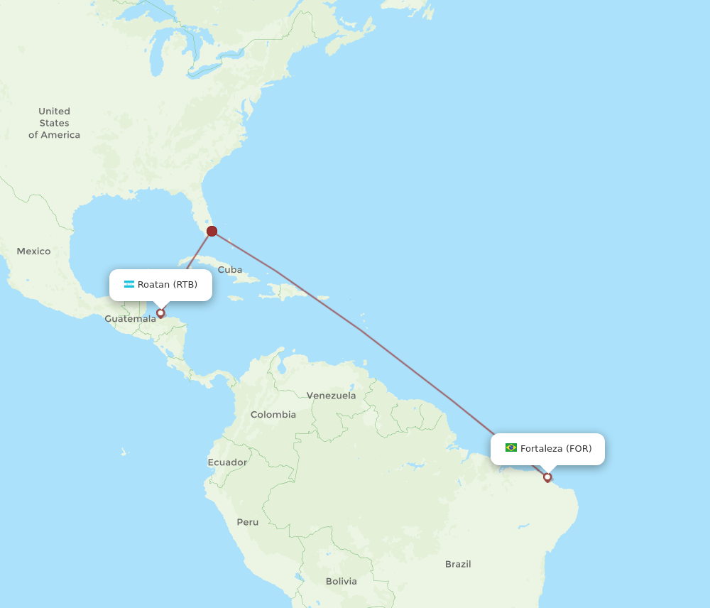 Fortaleza - Roatan route map and flight paths