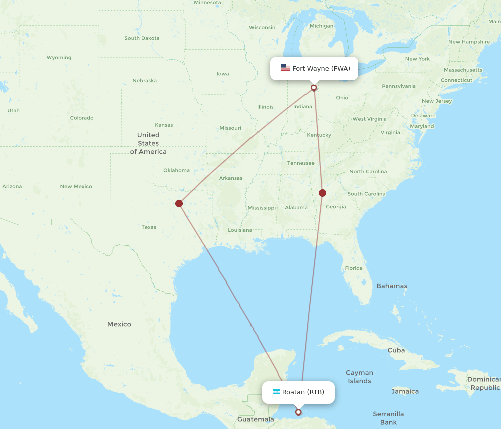 RTB to FWA flights and routes map