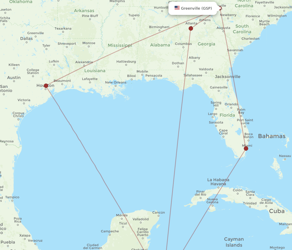 RTB-GSP flight routes