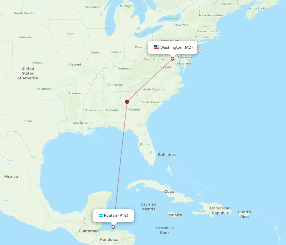 RTB-IAD flight routes
