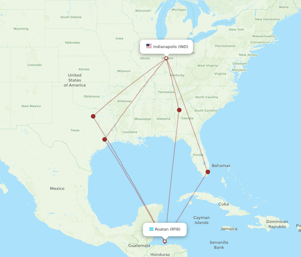 RTB-IND flight routes