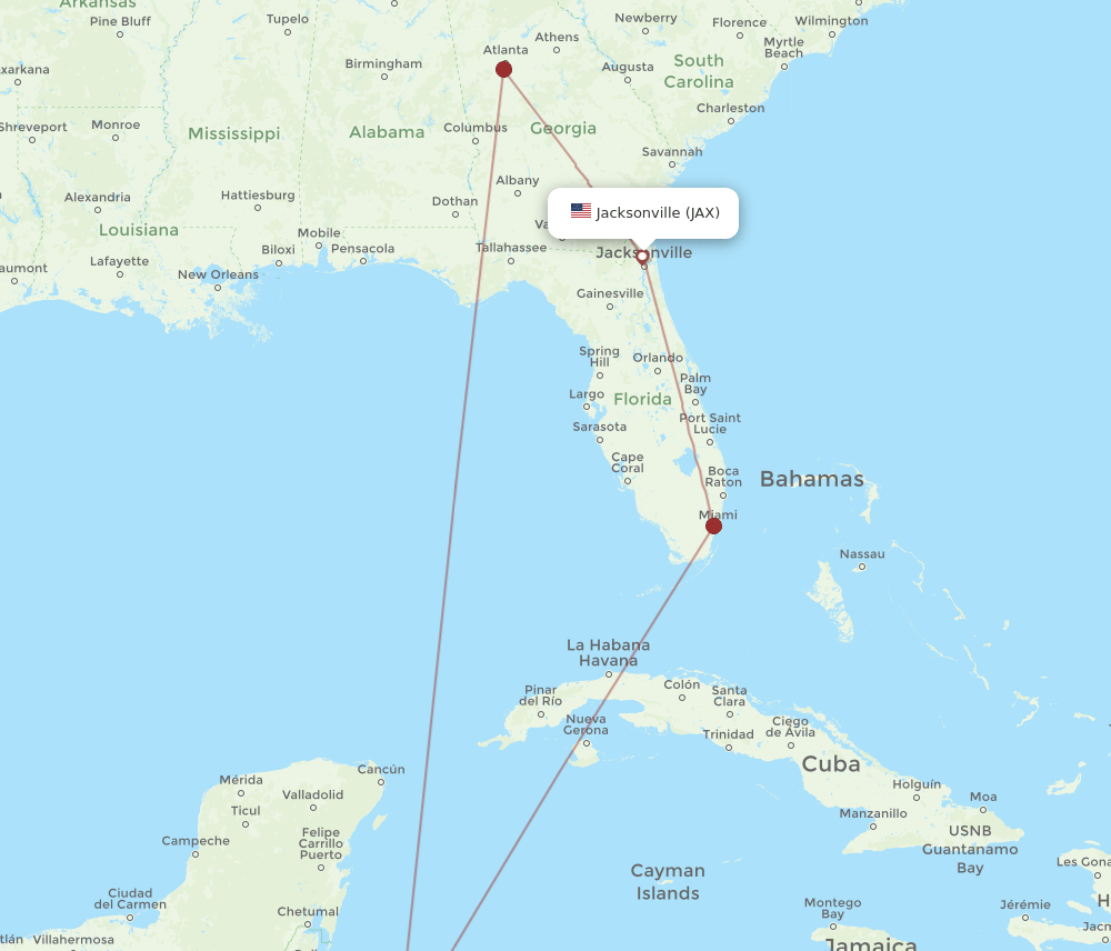 RTB-JAX flight routes