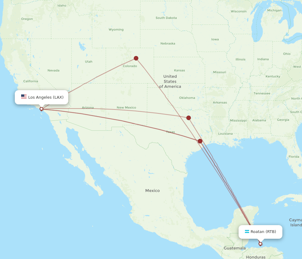 RTB-LAX flight routes