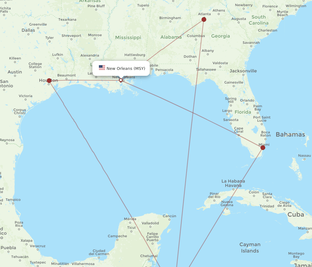 RTB-MSY flight routes