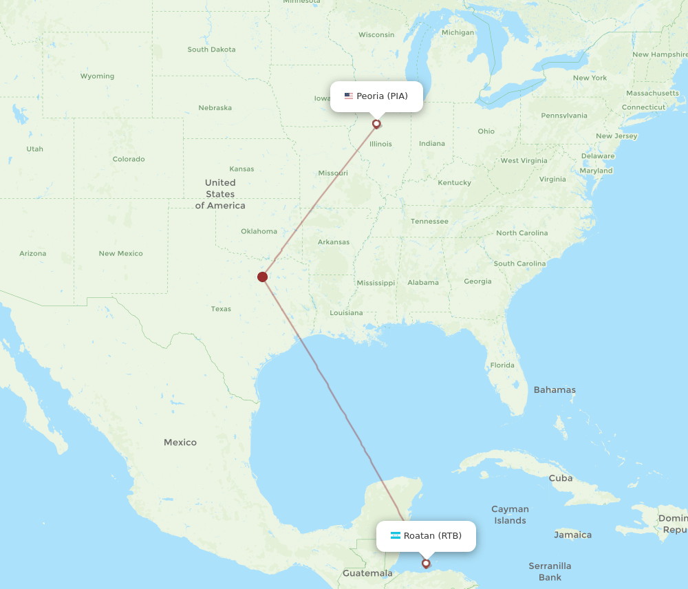 RTB to PIA flights and routes map