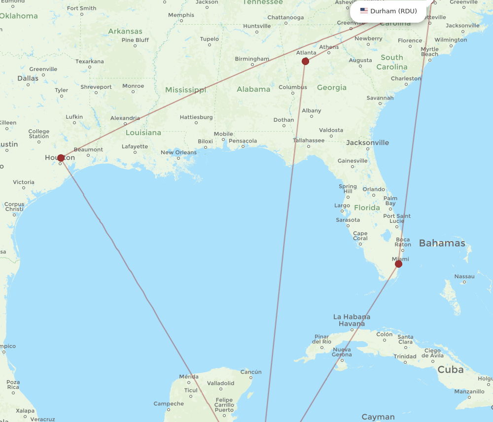 RTB-RDU flight routes