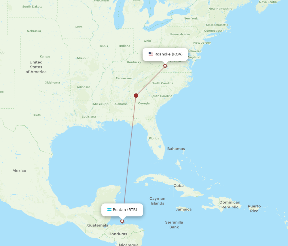 RTB to ROA flights and routes map