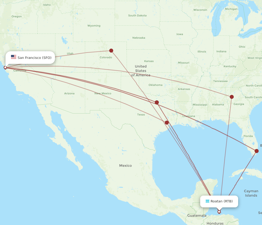 RTB-SFO flight routes