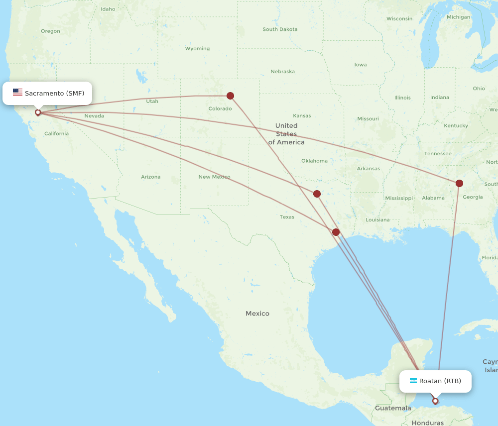 RTB to SMF flights and routes map