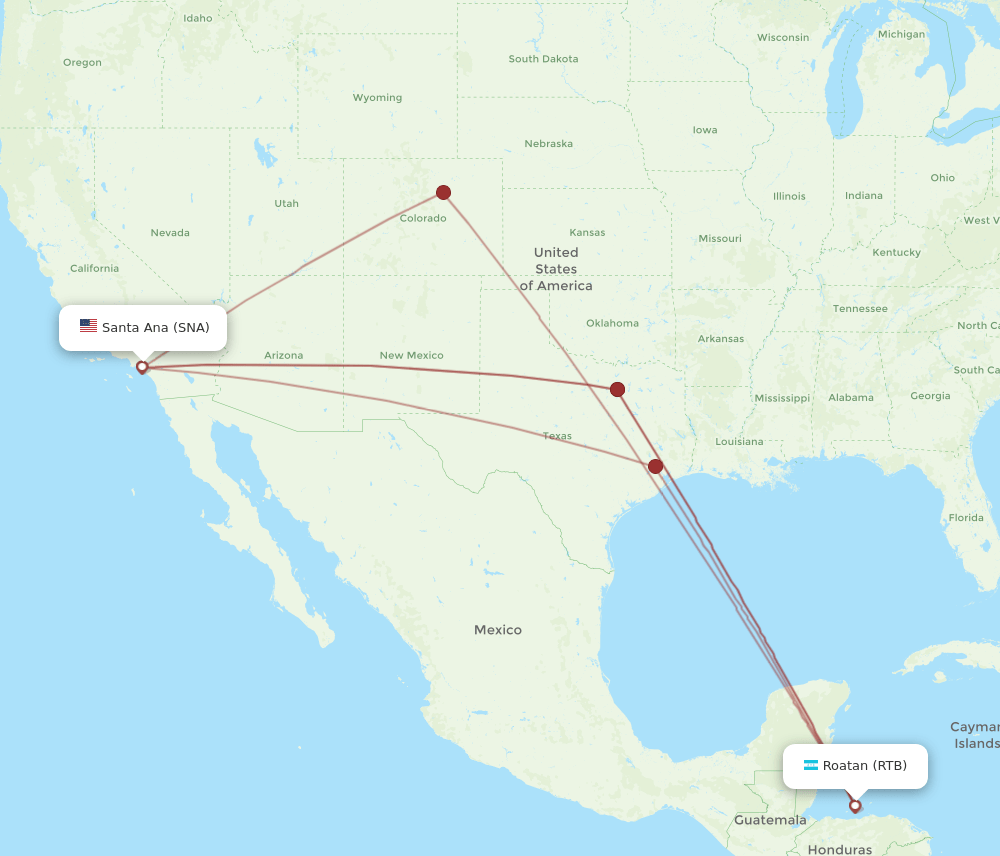SNA to RTB flights and routes map