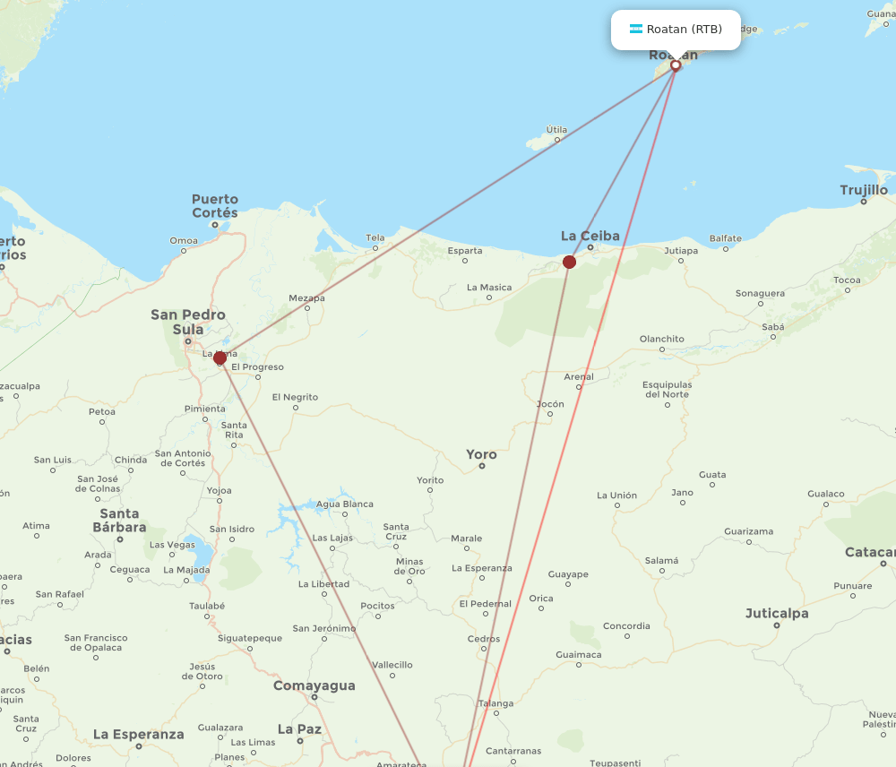 RTB to TGU flights and routes map