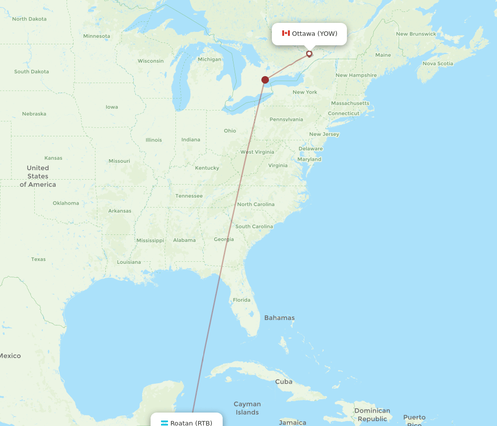 RTB to YOW flights and routes map
