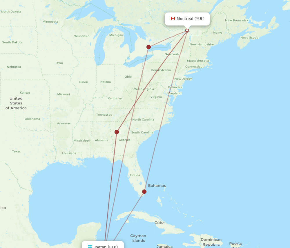 RTB-YUL flight routes