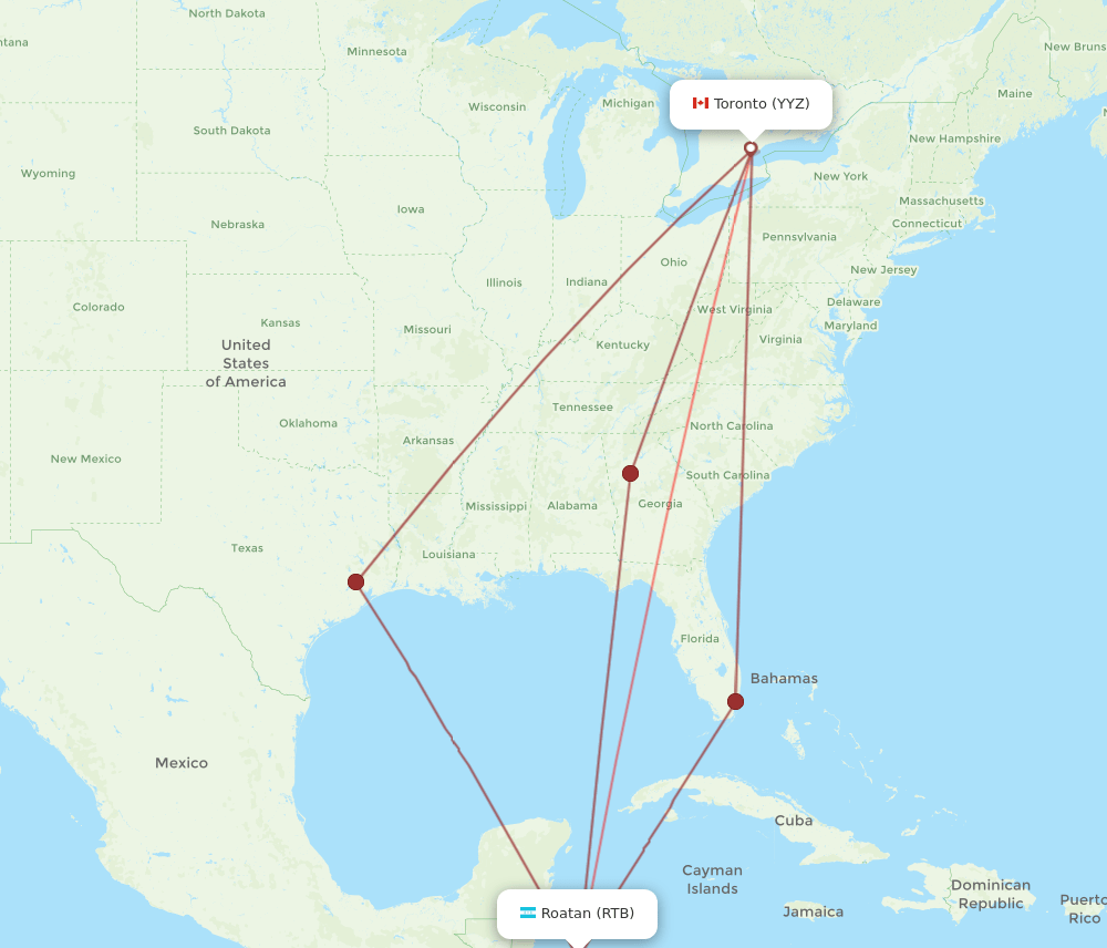 RTB-YYZ flight routes