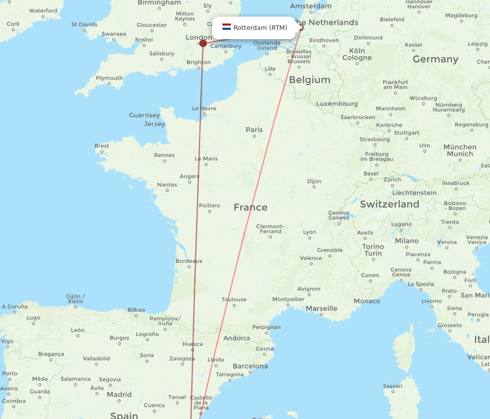 RTM to ALC flights and routes map