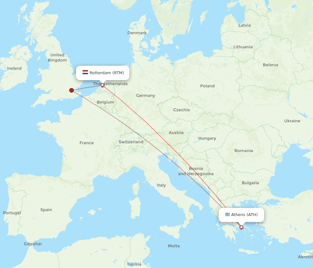 RTM to ATH flights and routes map