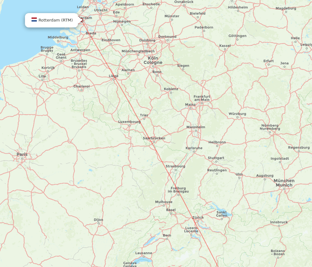 Rotterdam - Milan route map and flight paths