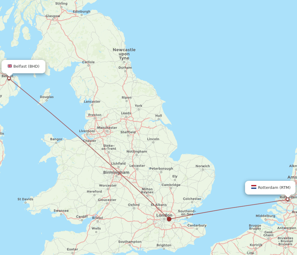 RTM to BHD flights and routes map