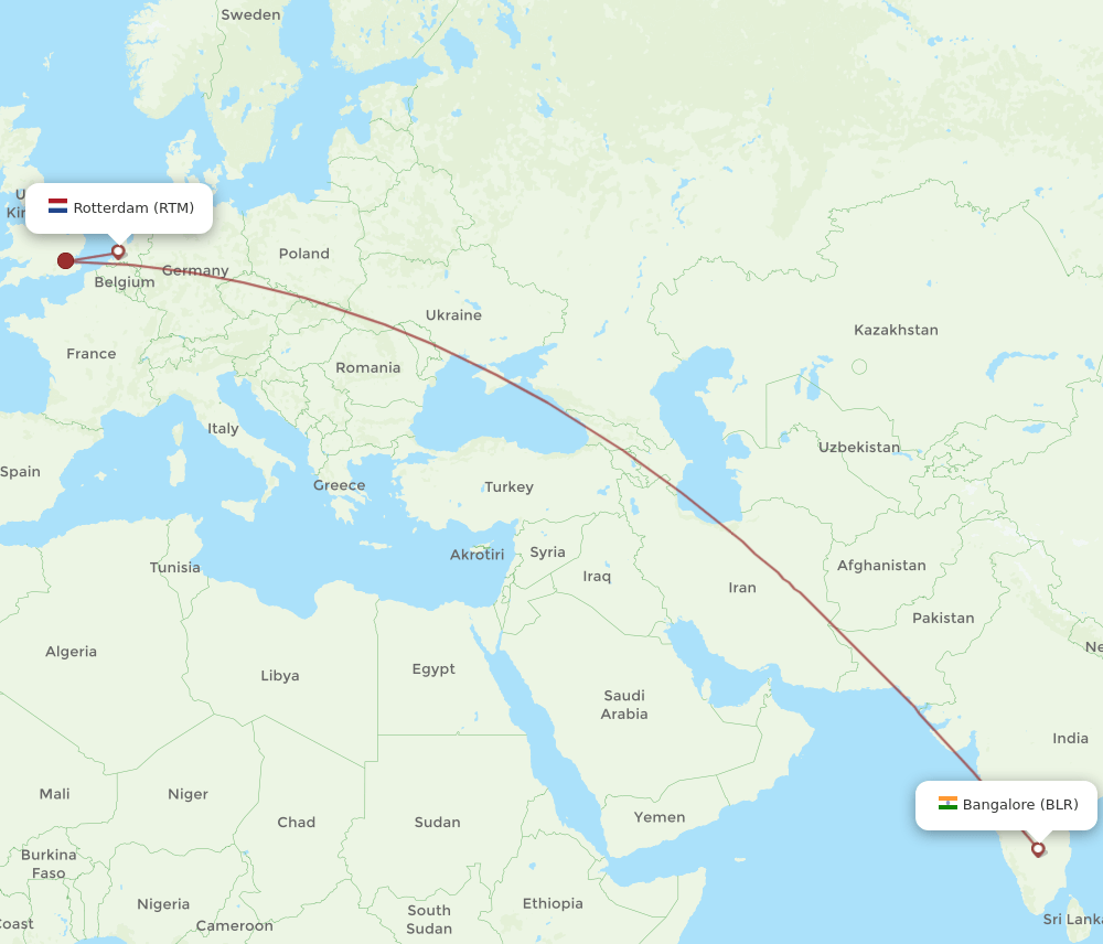RTM-BLR flight routes