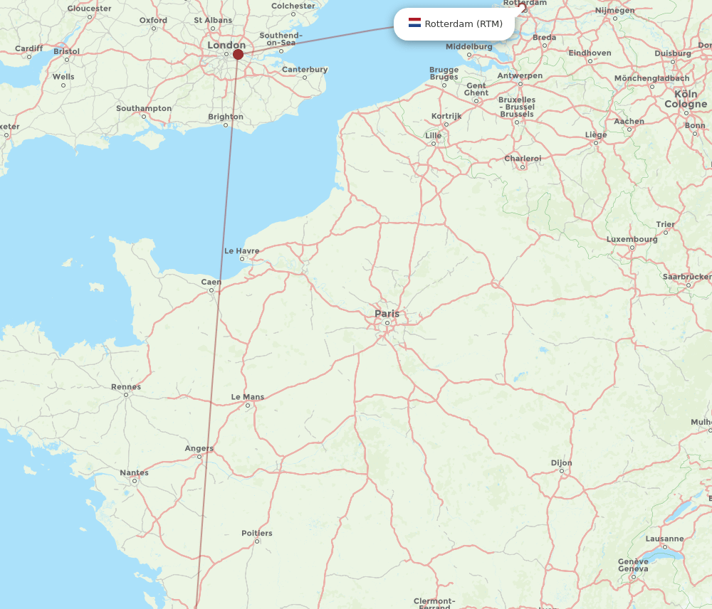 RTM to BOD flights and routes map