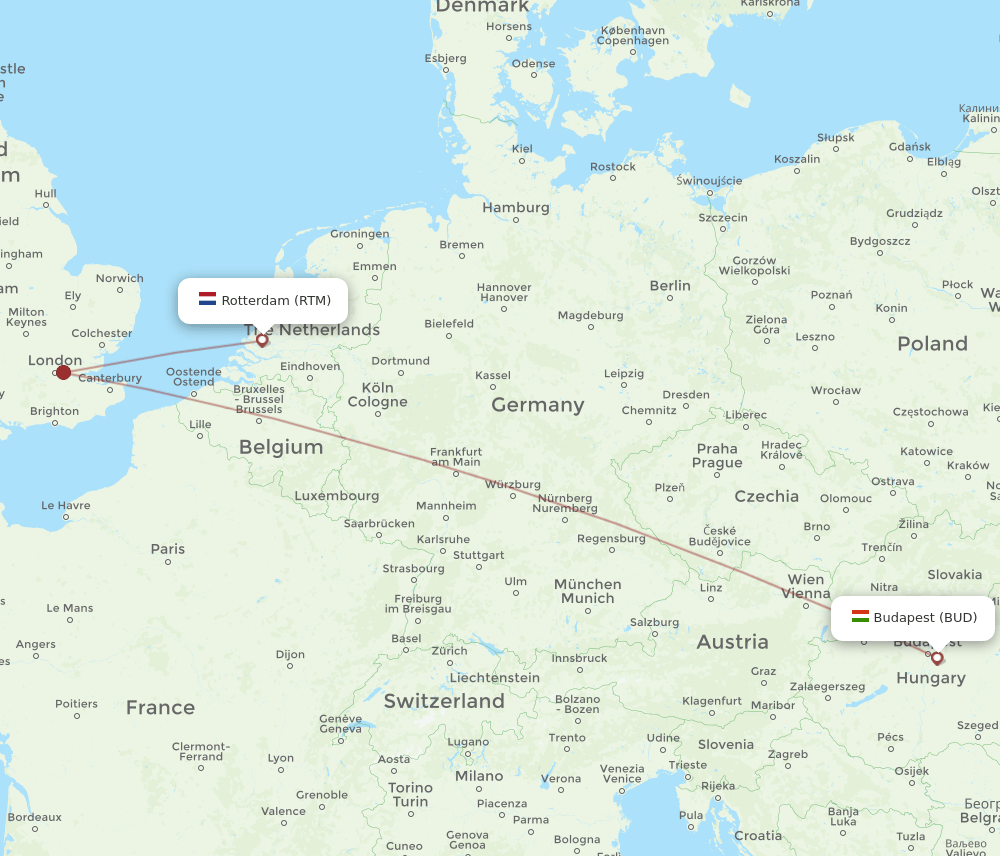 RTM to BUD flights and routes map