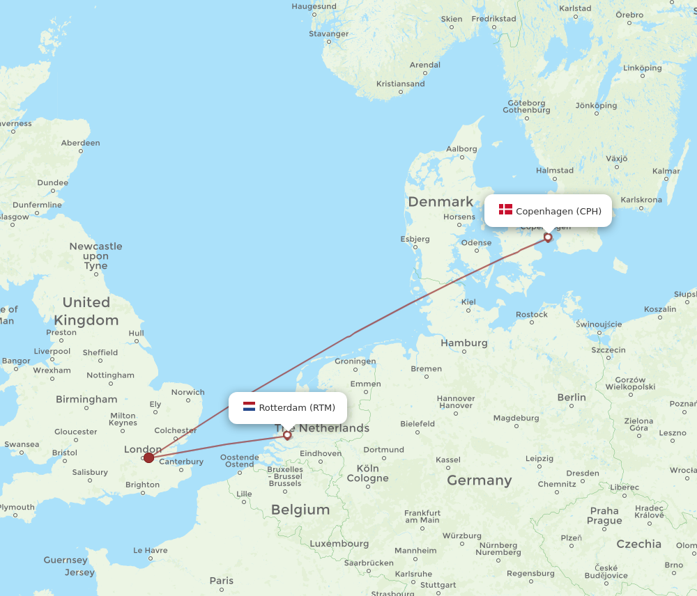 RTM to CPH flights and routes map