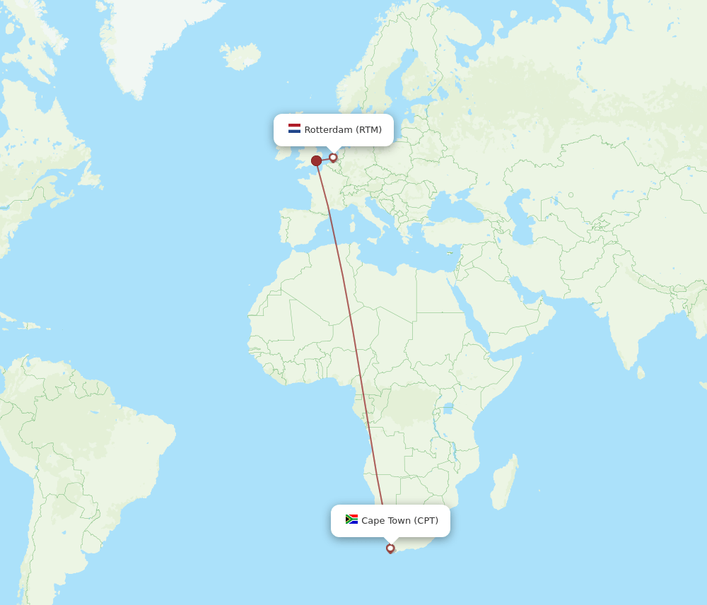 Cape Town - Rotterdam route map and flight paths