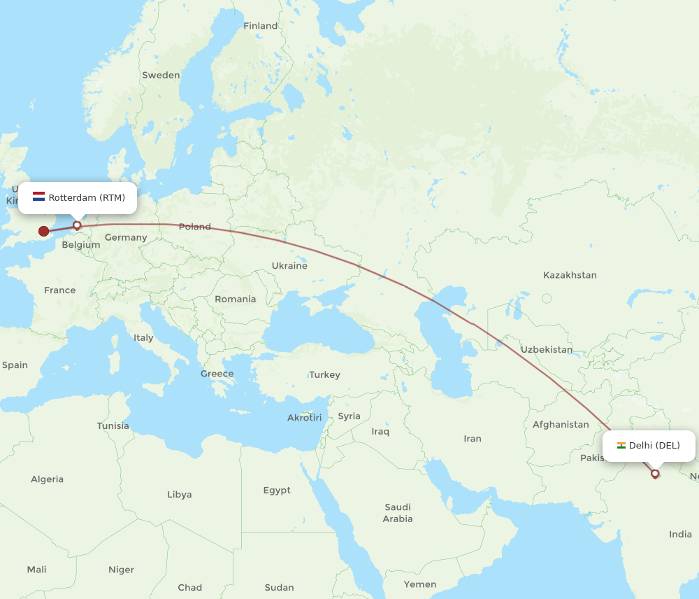 RTM-DEL flight routes