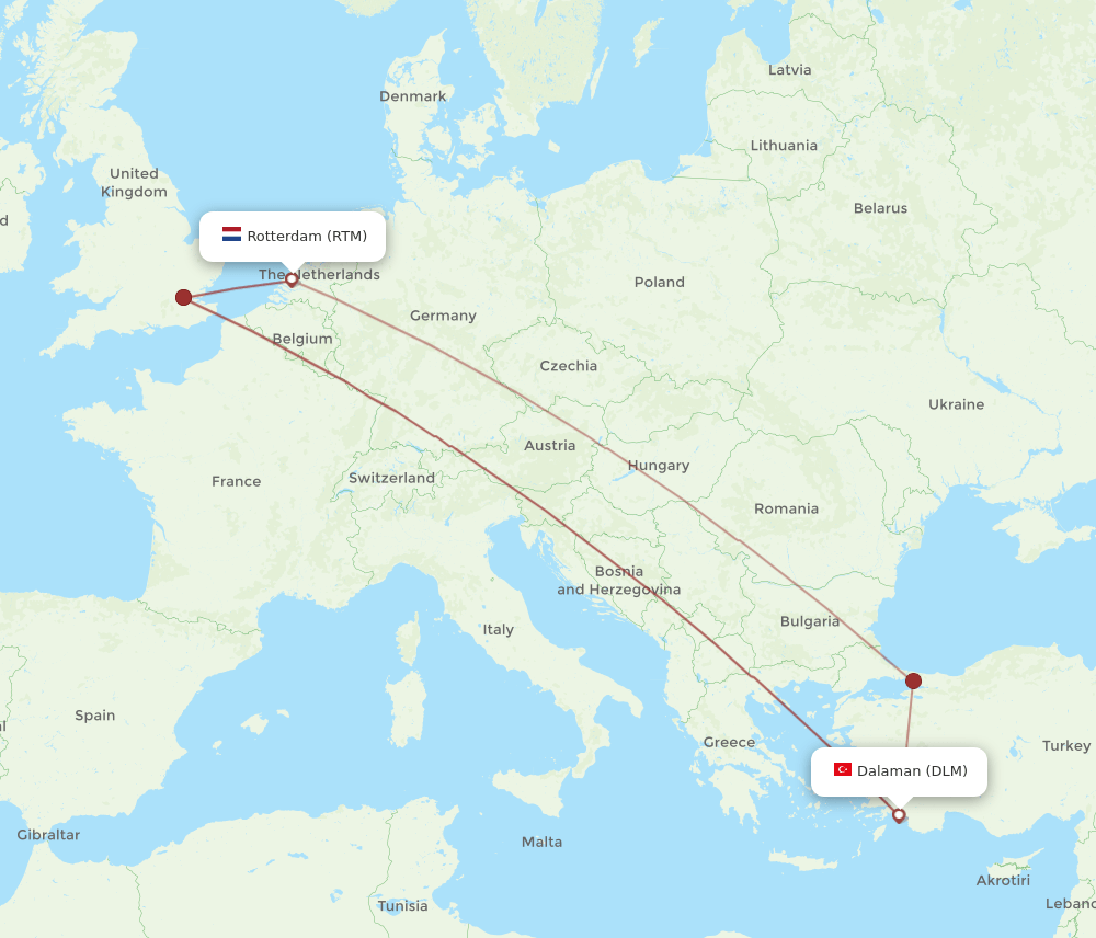 RTM-DLM flight routes