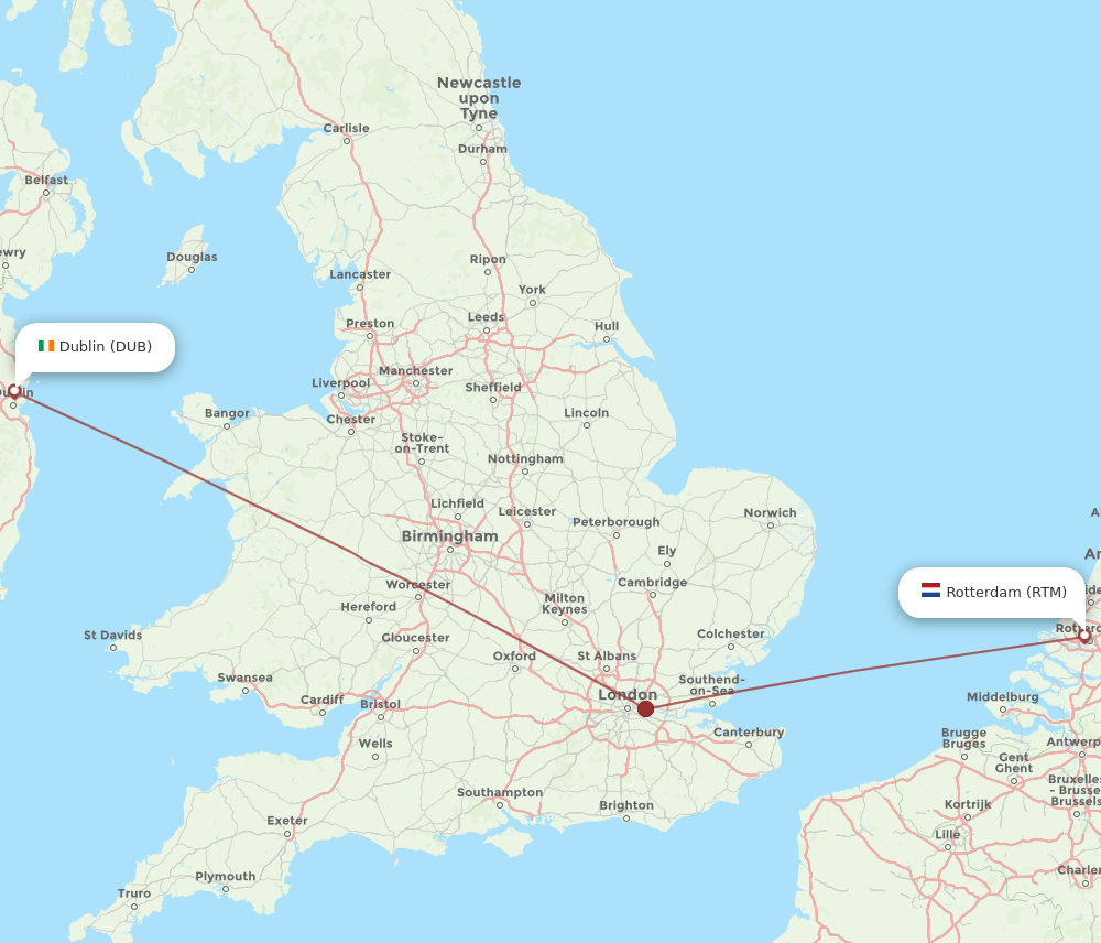 RTM to DUB flights and routes map