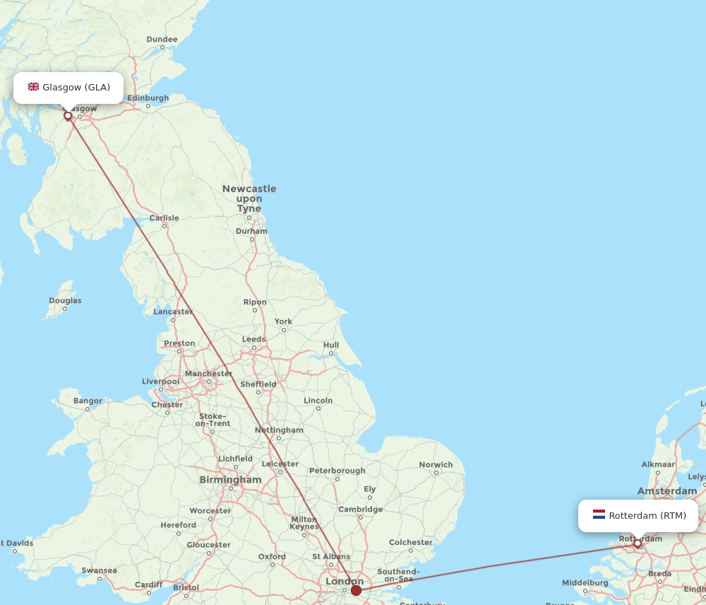 RTM to GLA flights and routes map