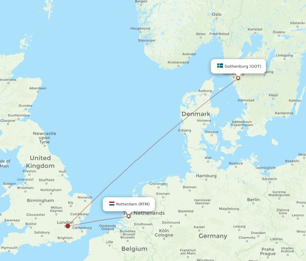 RTM to GOT flights and routes map