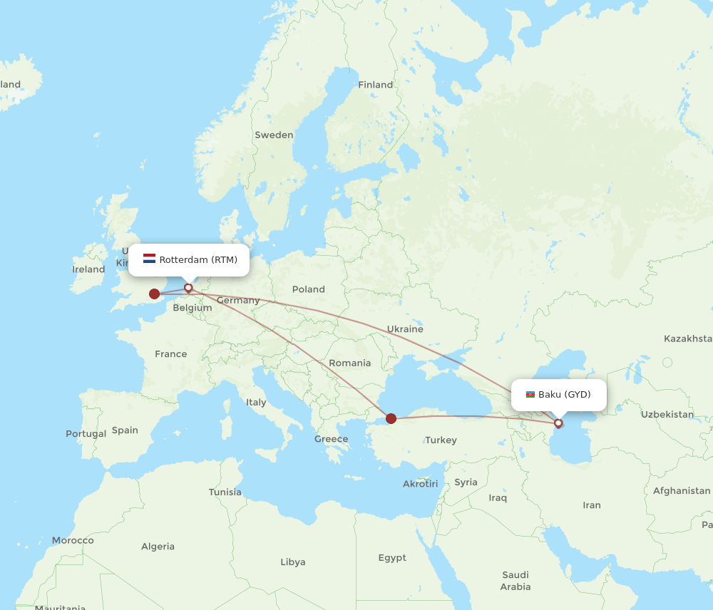 RTM-GYD flight routes