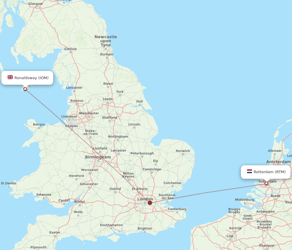 RTM to IOM flights and routes map