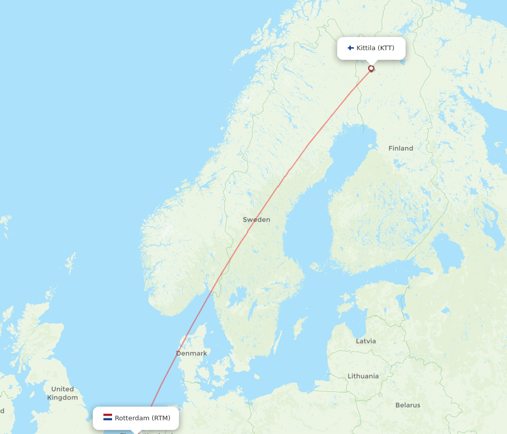 Rotterdam - Kittila route map and flight paths