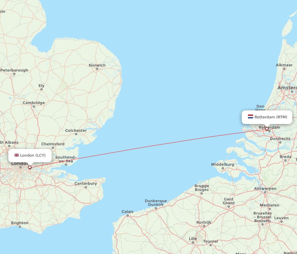 Rotterdam - London route map and flight paths