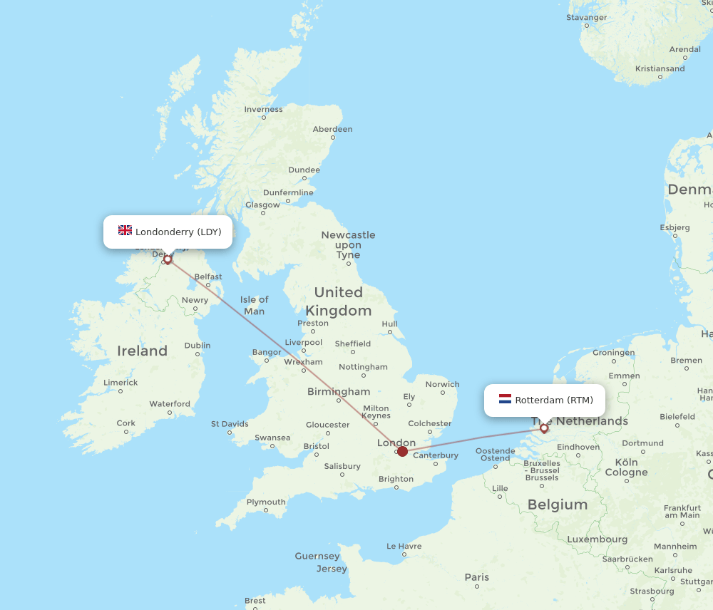 RTM-LDY flight routes