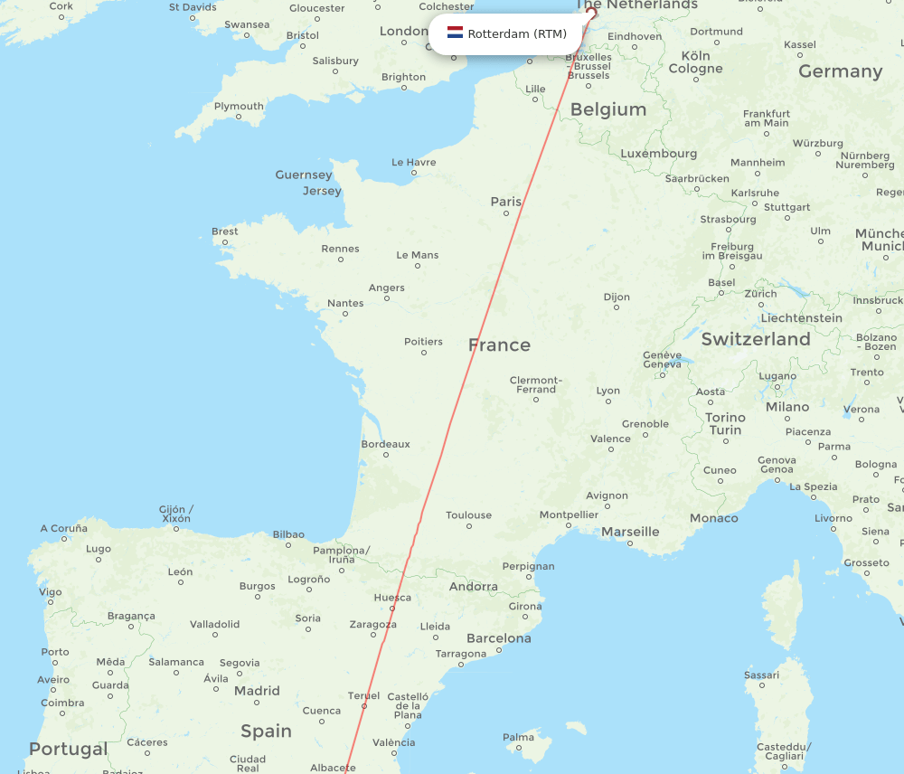 Rotterdam - Almeria route map and flight paths