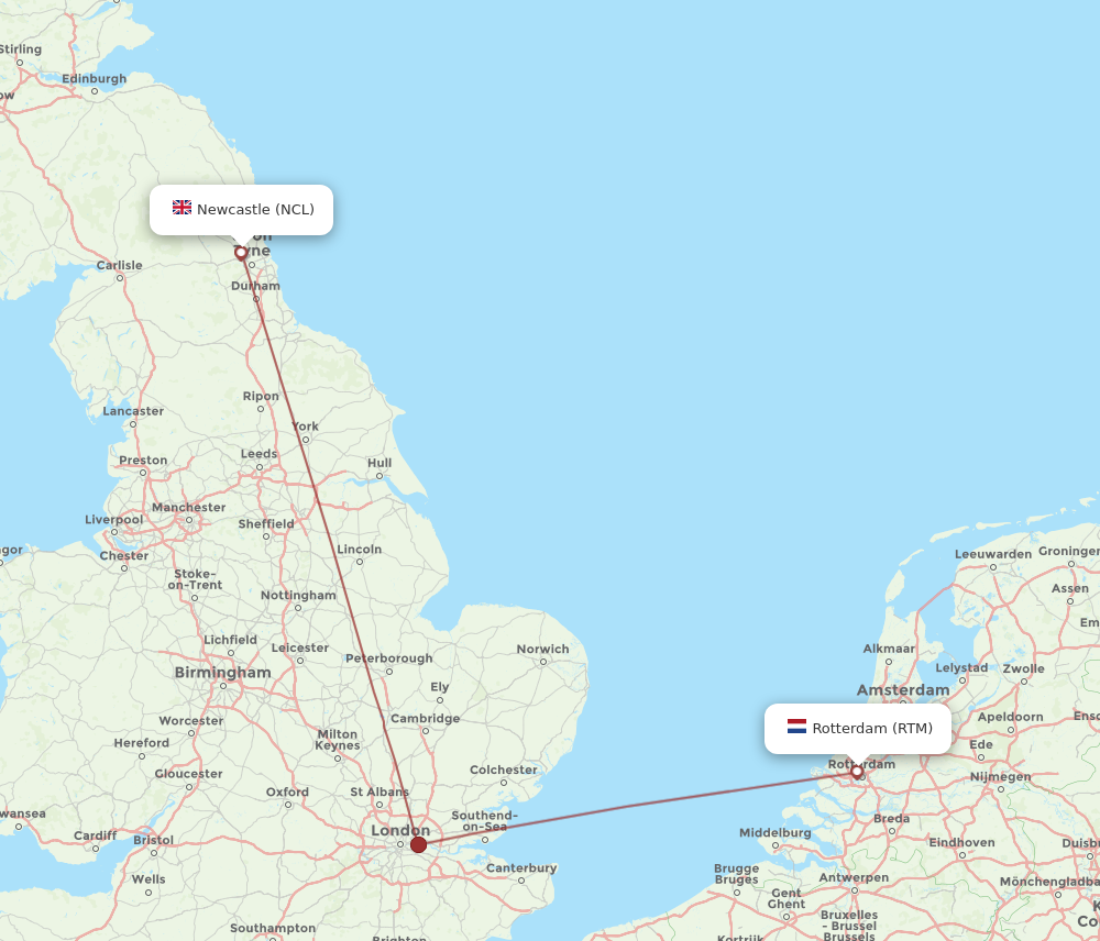 RTM to NCL flights and routes map