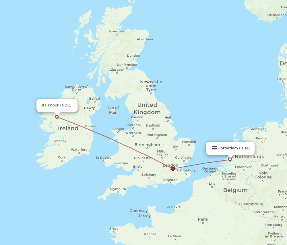 Knock - Rotterdam route map and flight paths