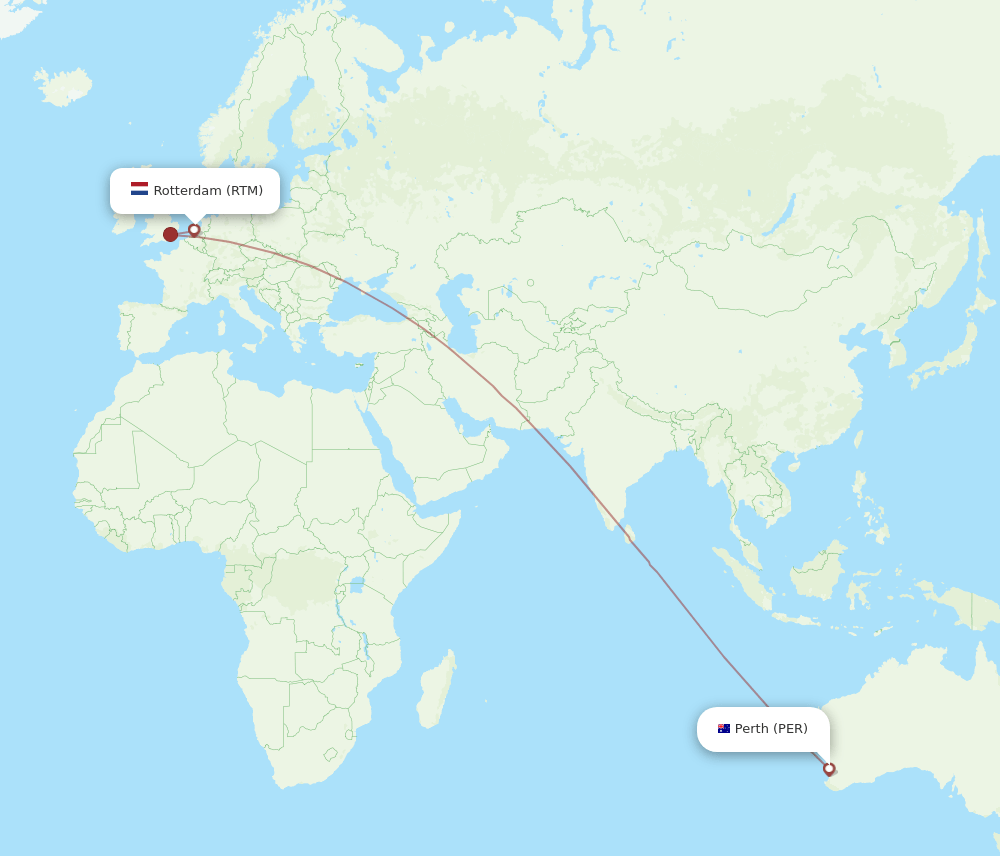 Perth - Rotterdam route map and flight paths