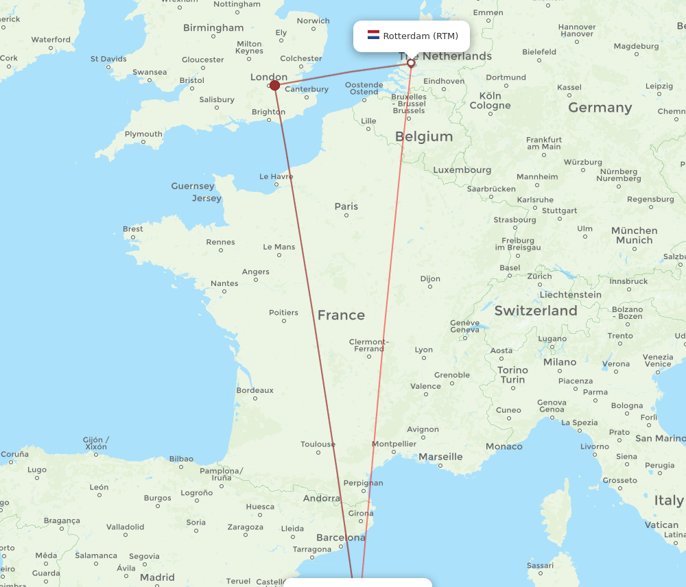 RTM to PMI flights and routes map