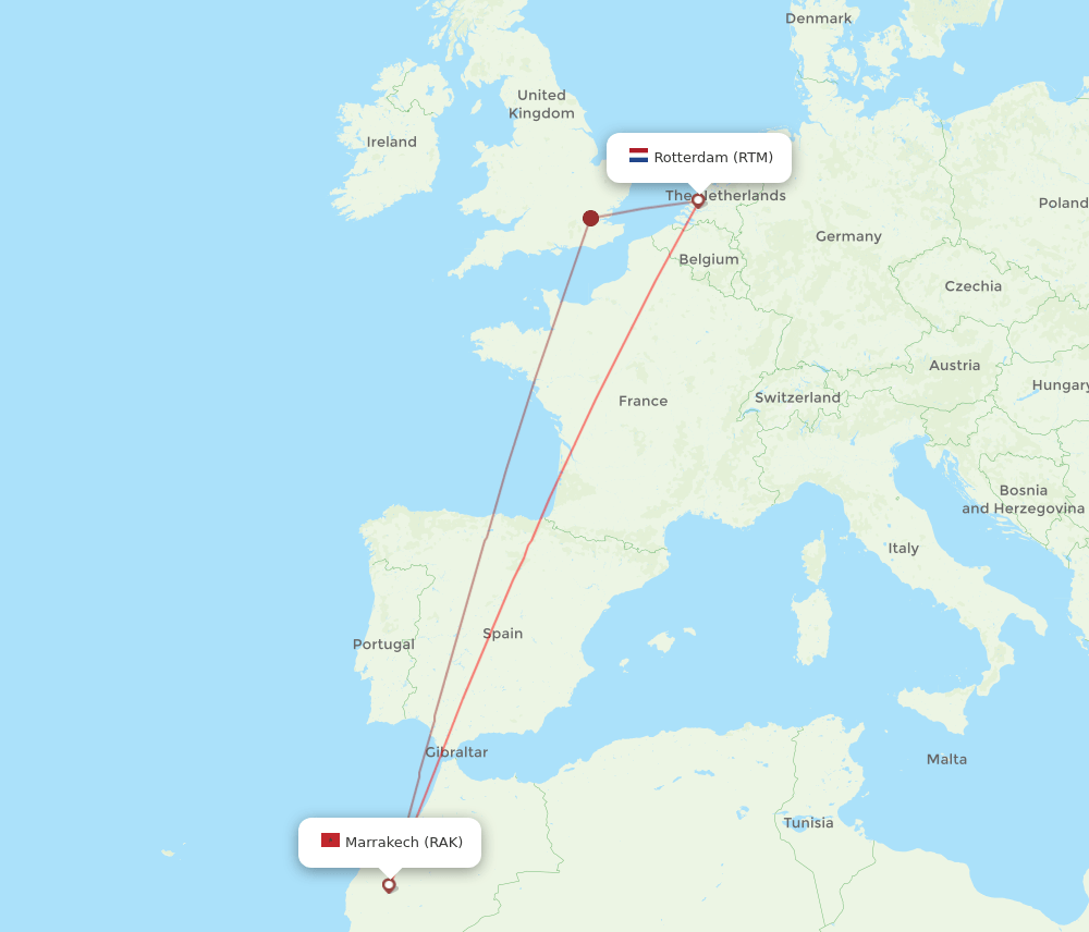 RTM-RAK flight routes