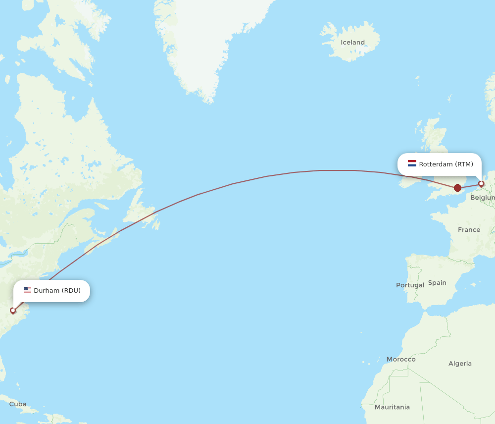 RTM to RDU flights and routes map