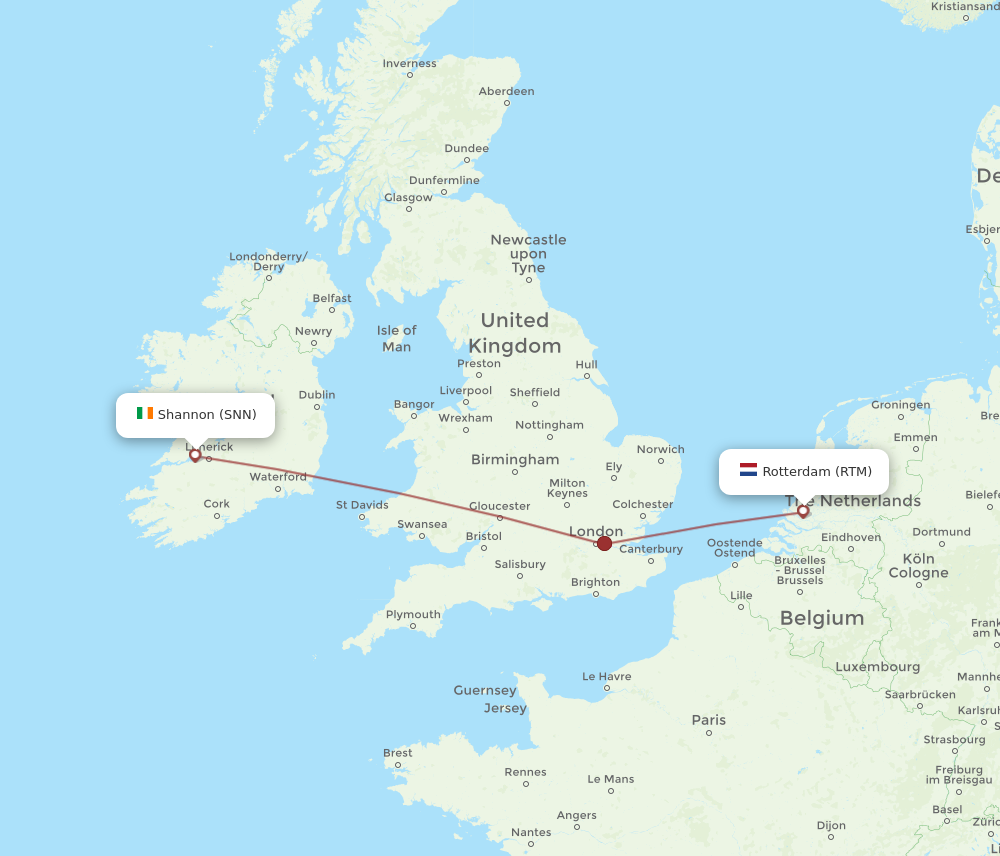 RTM to SNN flights and routes map